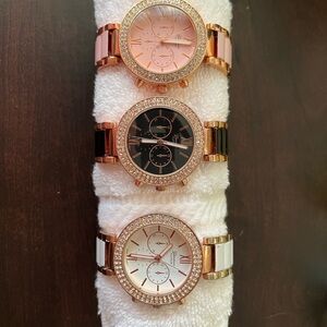3 Geneva Platinum rose gold Crystal Embellished Watches-white, pink and black